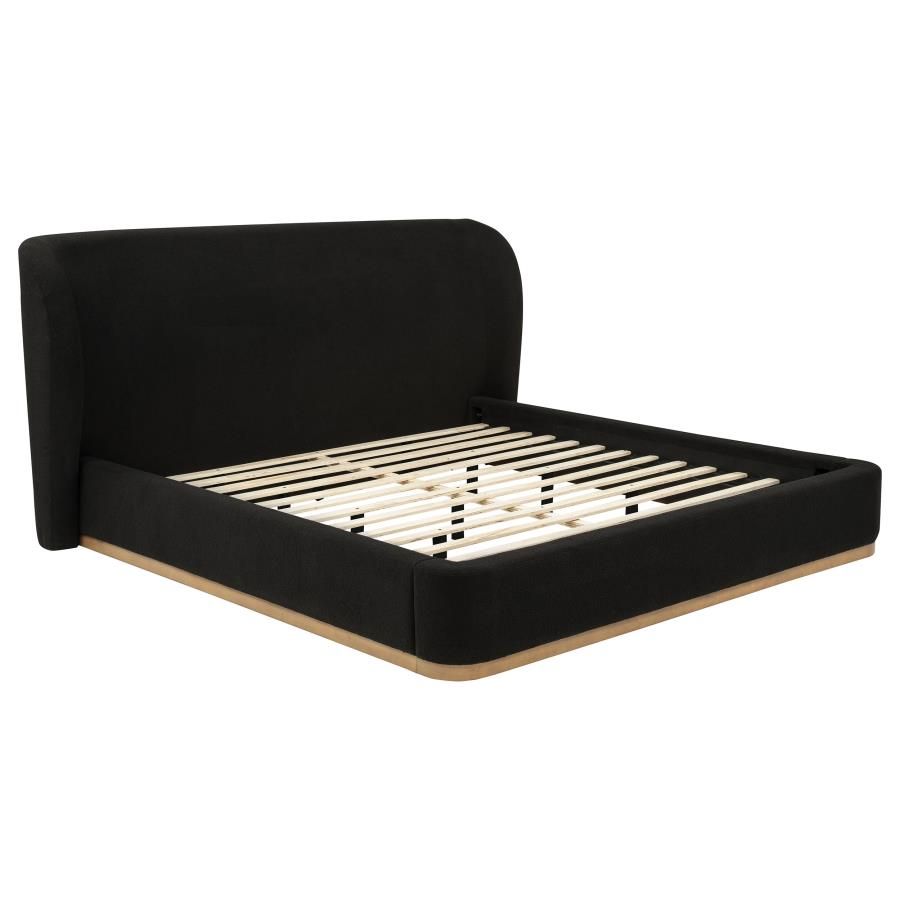Blaire Upholstered Wingback Platform Bed Black, Size: Eastern King