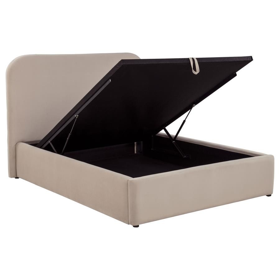 Anders Upholstered Storage Lift Platform Bed, Color: Beige, Size: Full