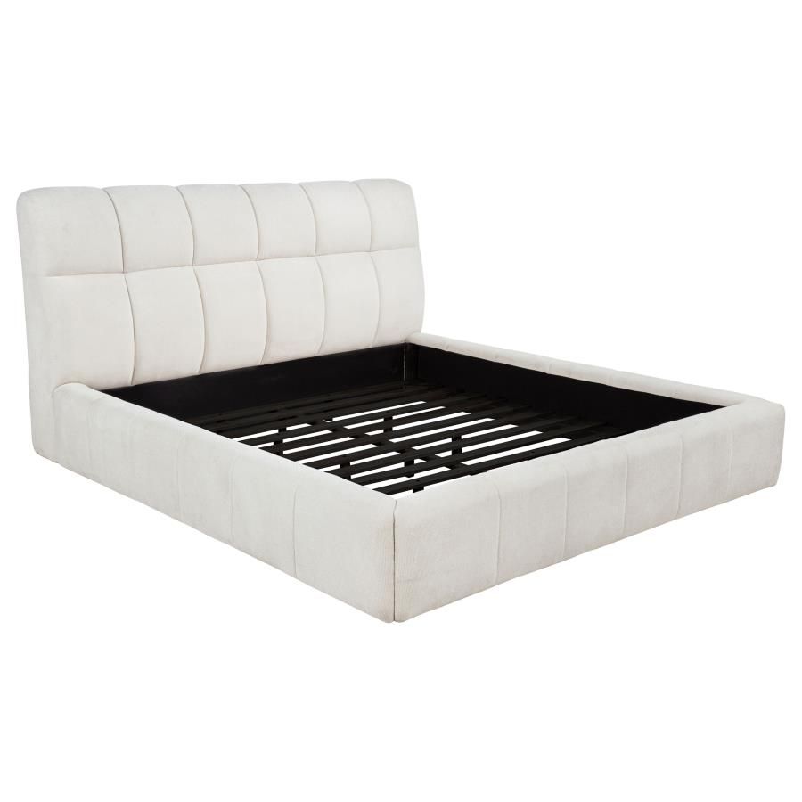 Nollet 48-inch Upholstered Platform Bed, Color: Cream, Size: Eastern King