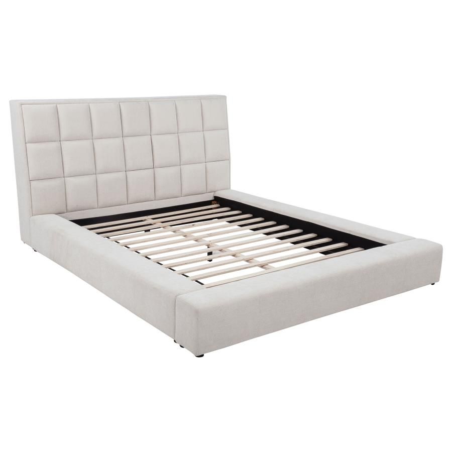 Dreux Upholstered Panel Platform Bed, Color: Cream, Size: Eastern King