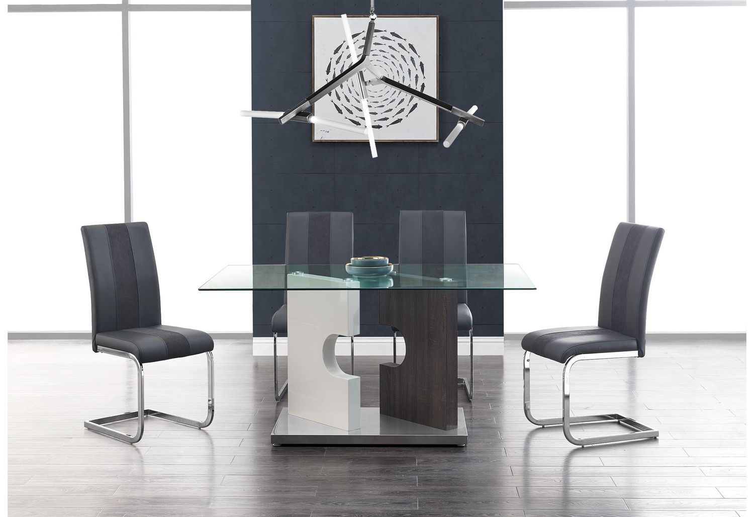 D219 - 5 Piece Dining Room Set (D219 Dining Table And 4 D915 Dining Chairs), Color: Gray
