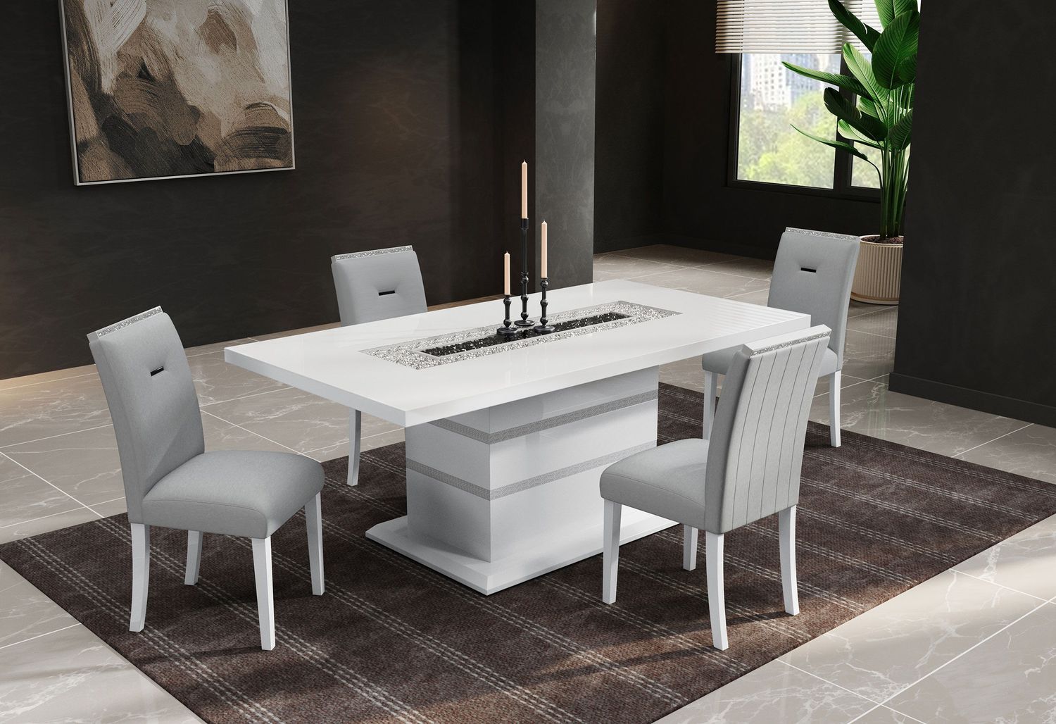 Monaco - 7 Piece Dining Room Set (Dining Table And 6 Dining Chairs), Color: White