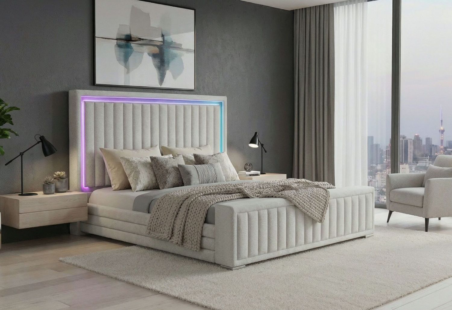 Elias - Bed With Immersive Sound - Gray, Size: King