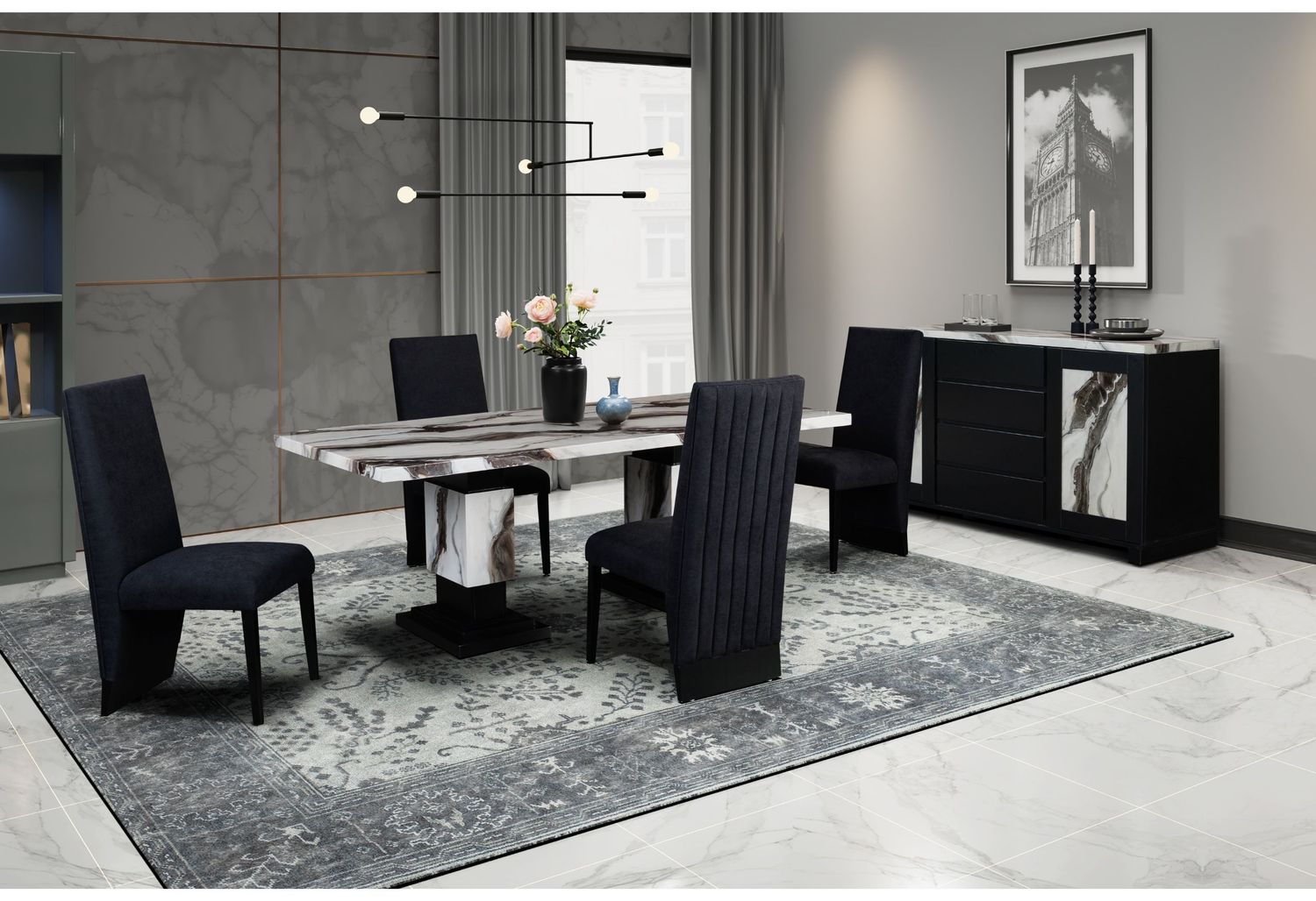 D12 - 9 Piece Dining Room Set (Dining Table And 8 Dining Chair), Color: Black / White