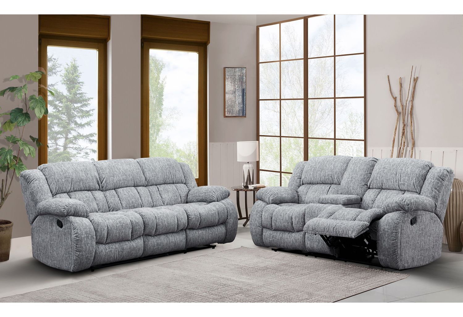 U250 - Reclining Sofa / Console Reclining Loveseat, Color: Gray