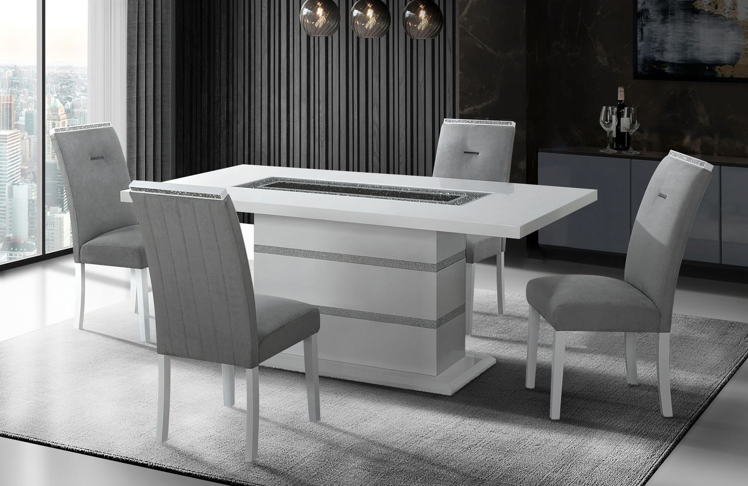 Monaco - 5 Piece Dining Room Set (Dining Table And Four Dining Chairs), Color: Light Gray / White