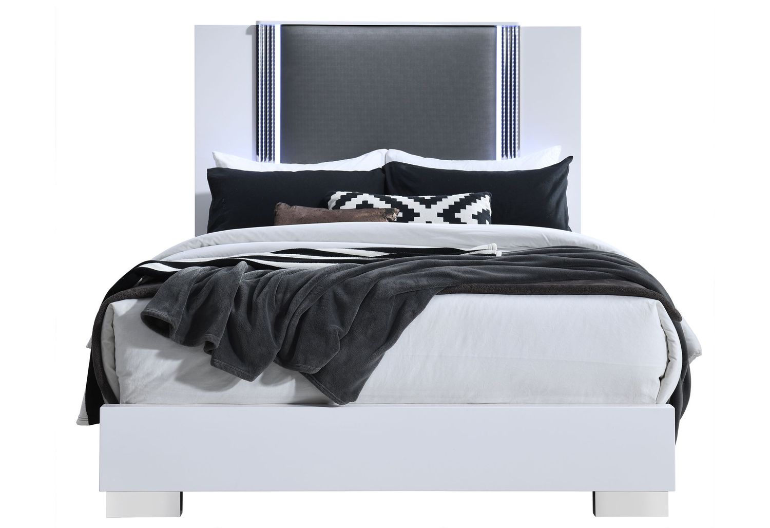 Ylime - Bed With LED - Smooth White / Dark Gray