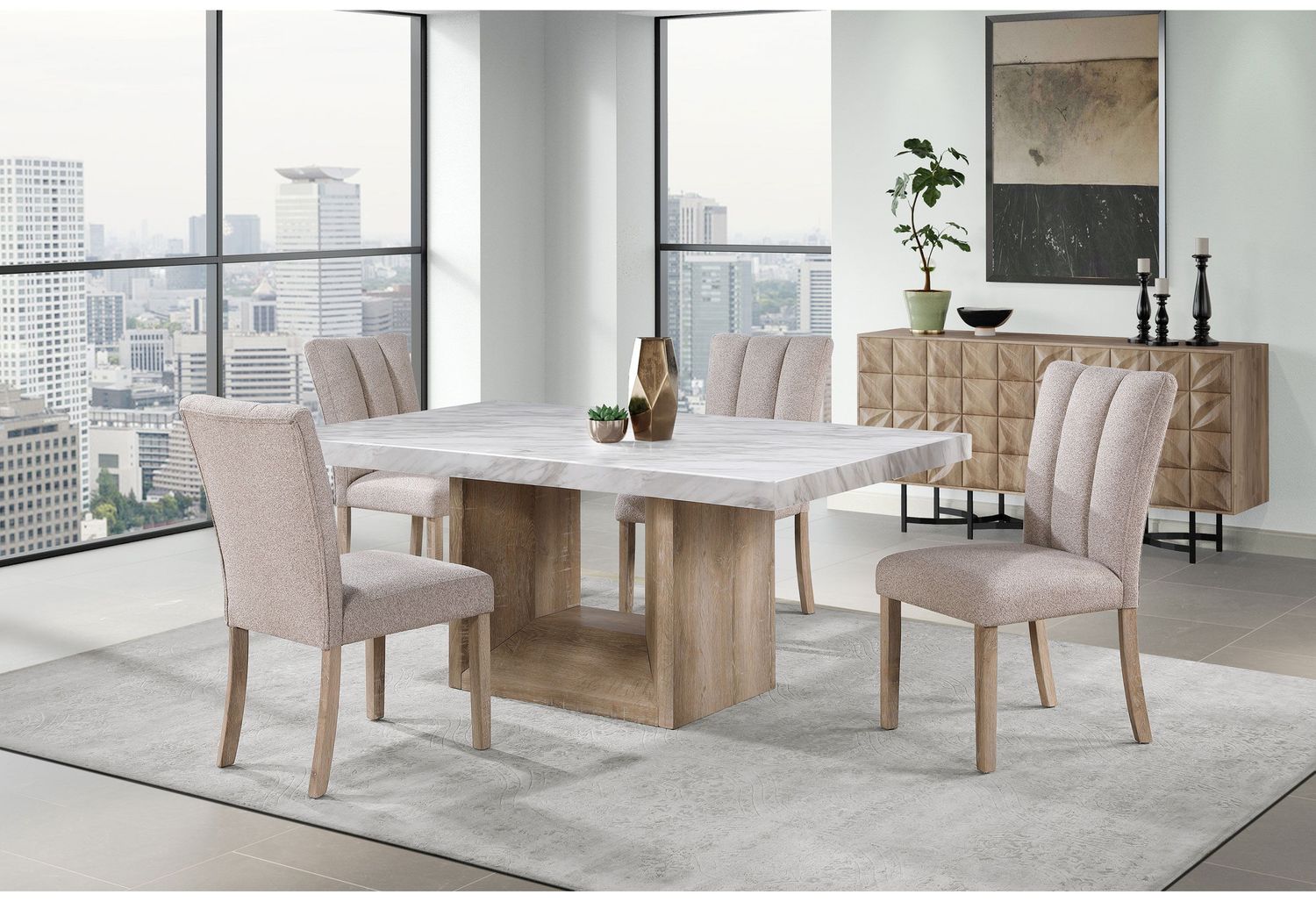D02 - 7 Piece Dining Room Set (Dining Table And 6 Dining Chairs), Color: Beige / Natural