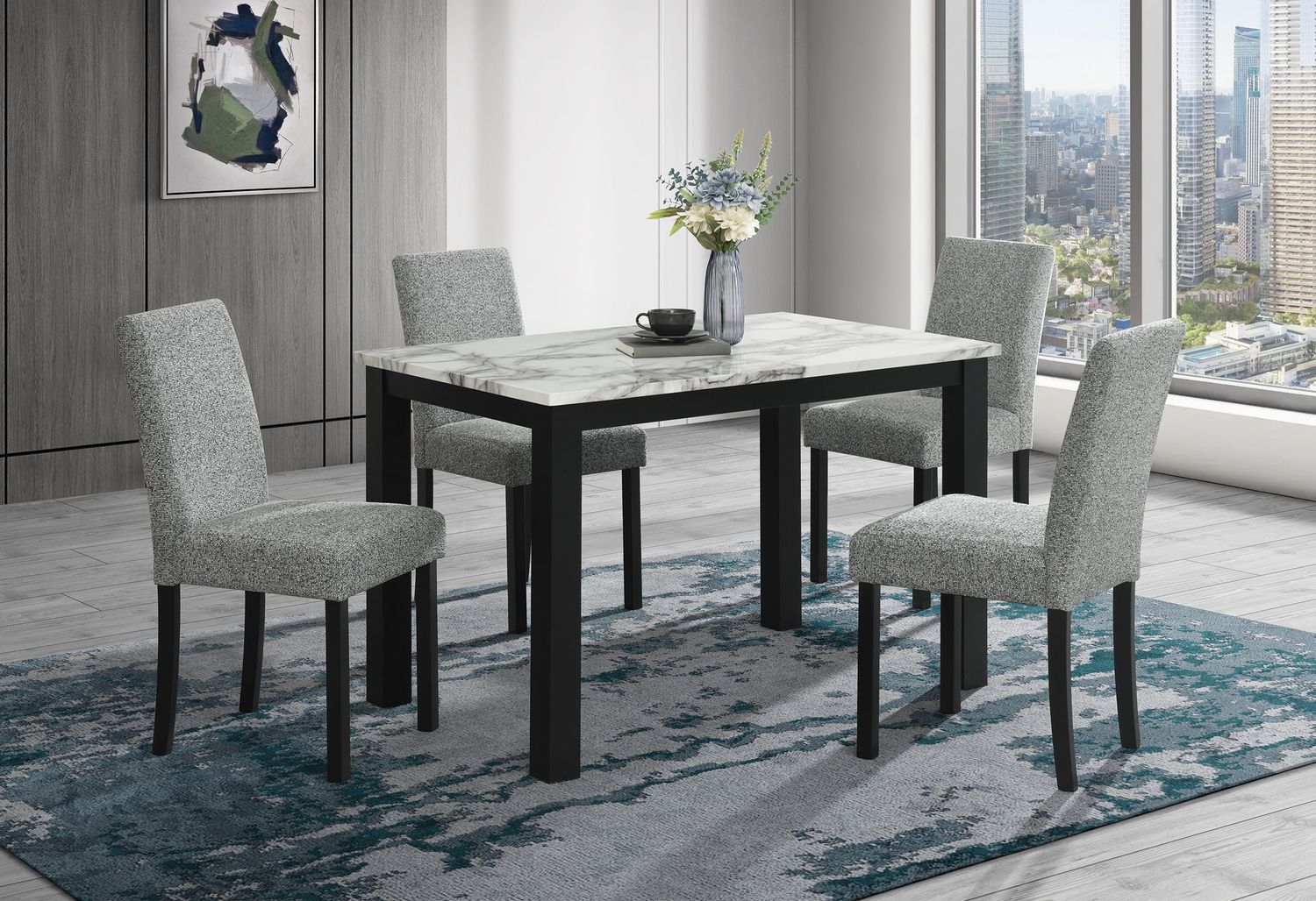 D8032 - 2 Piece Dining Room Set (Dining Table And Dining Chair), Color: Black / Gray / White