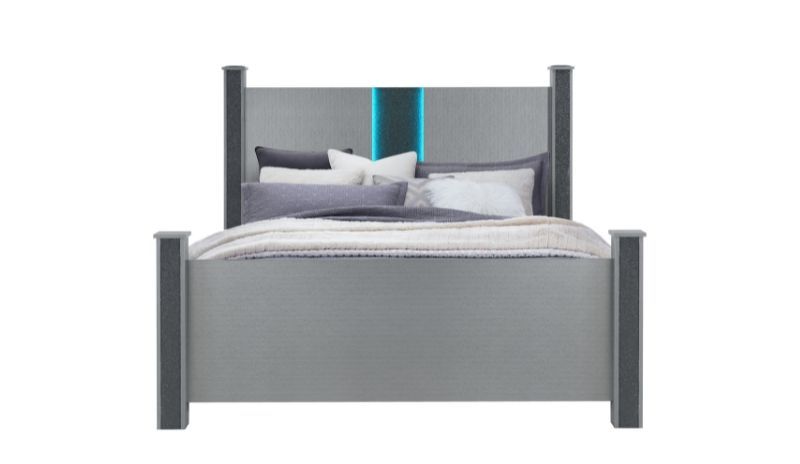 Logan - Bed With LED And Speakers - Silver, Size: Queen