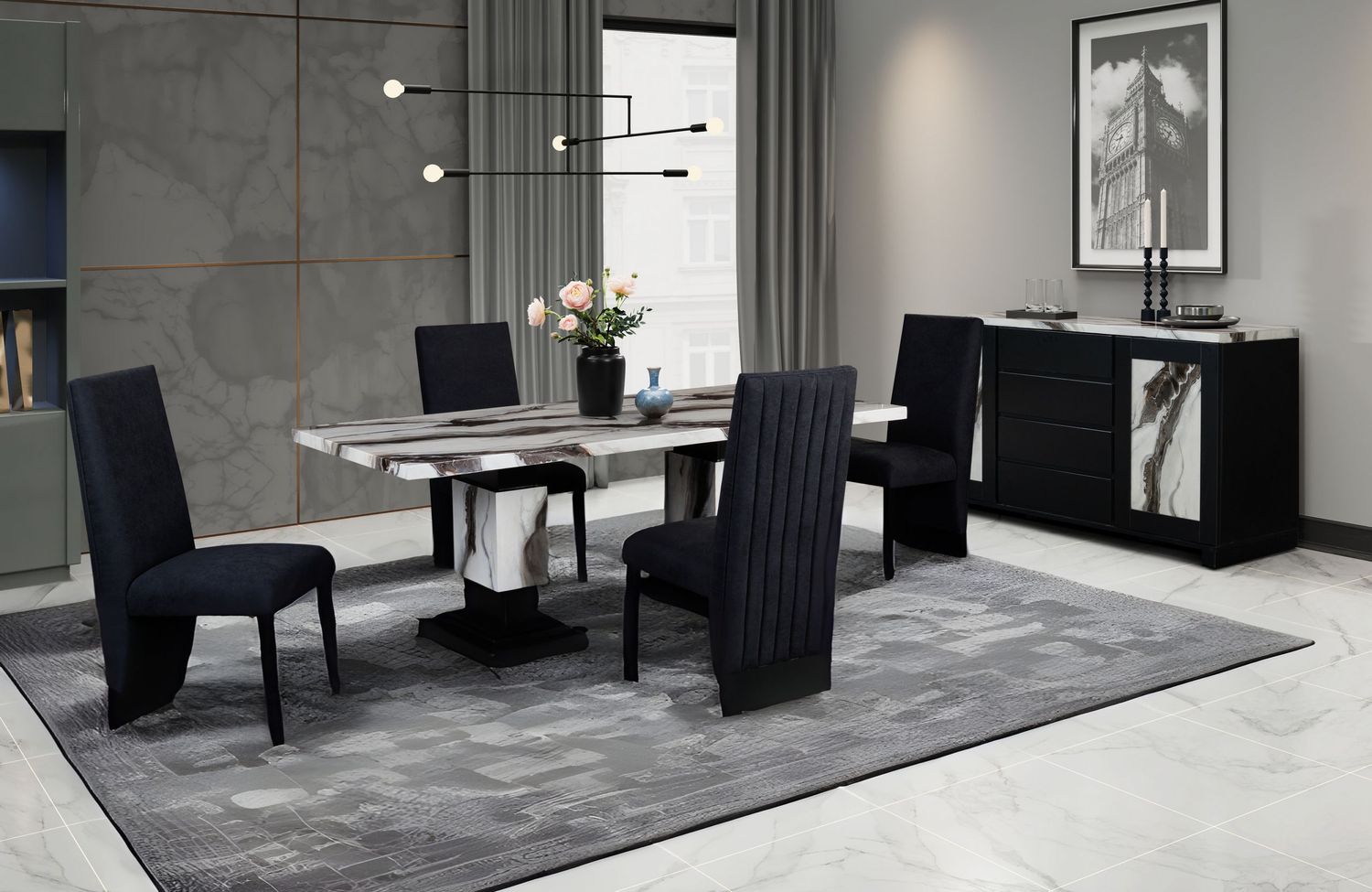 D12 - 5 Piece Dining Room Set (Dining Table And 4 Dining Chairs), Color: Black / White