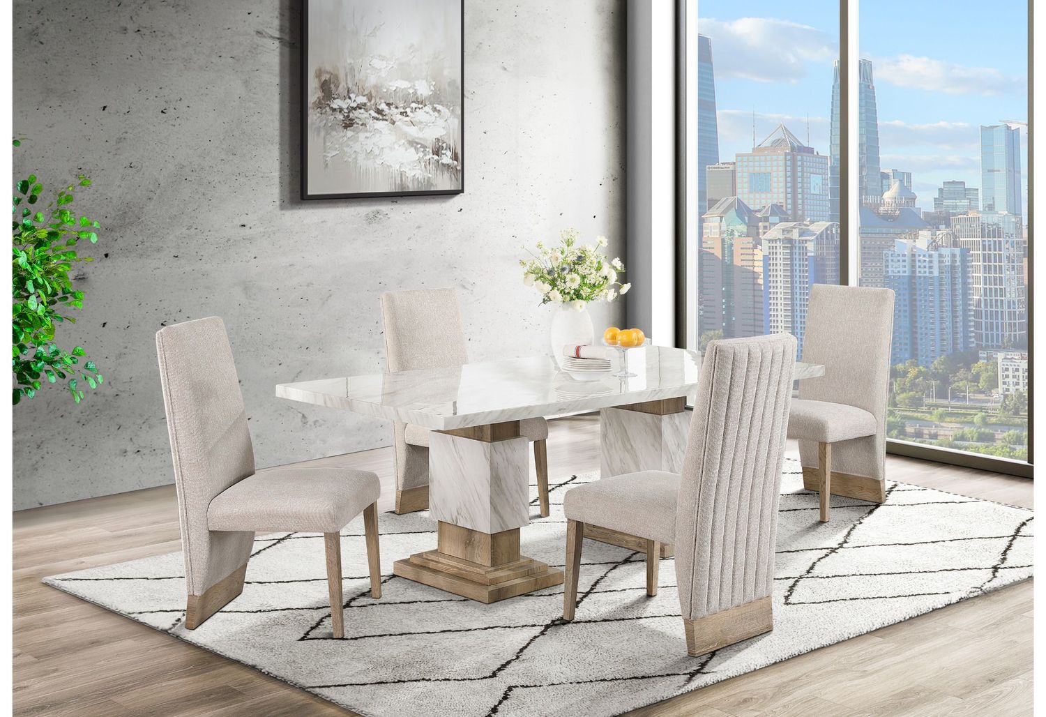 D12 - 7 Piece Dining Room Set (Dining Table And 6 Dining Chairs), Color: Natural