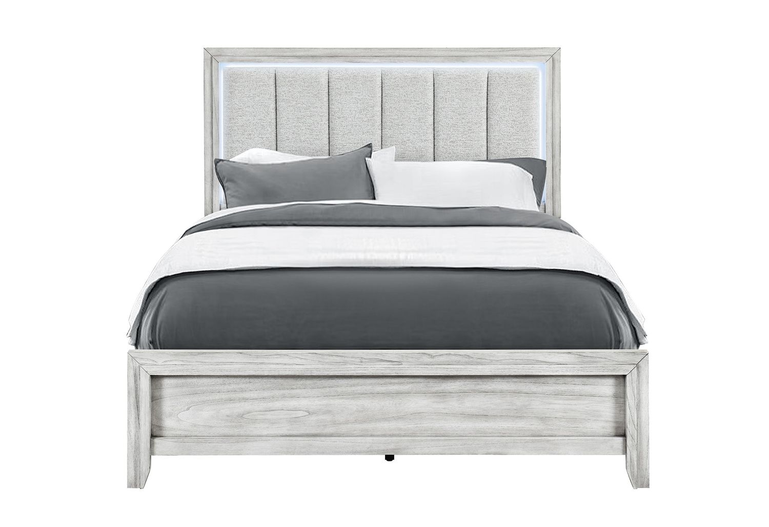 Elsie - Bed With LED - Light Gray, Size: Queen