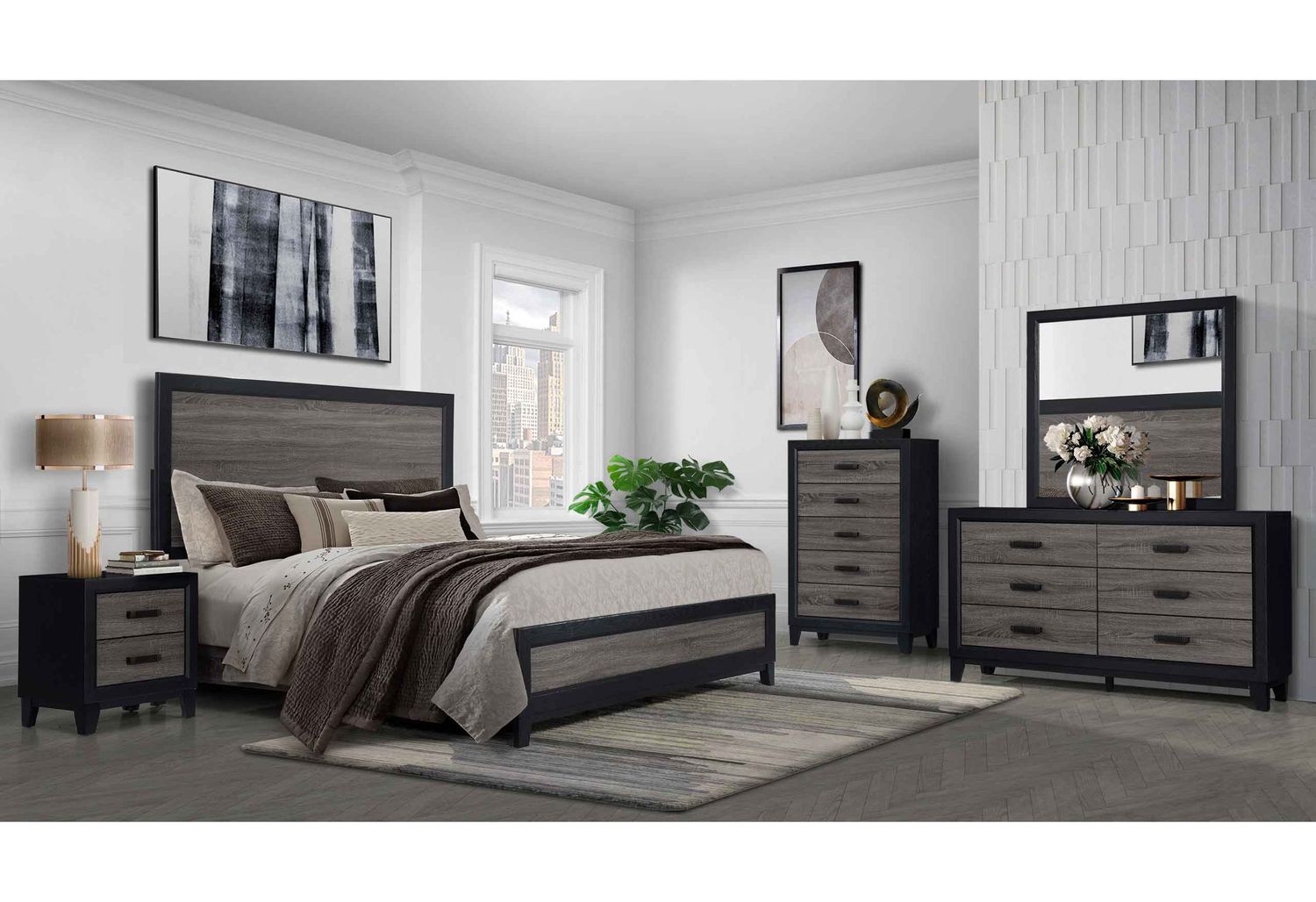 Lisbon - 5 Piece Bedroom Set - Gray / Black