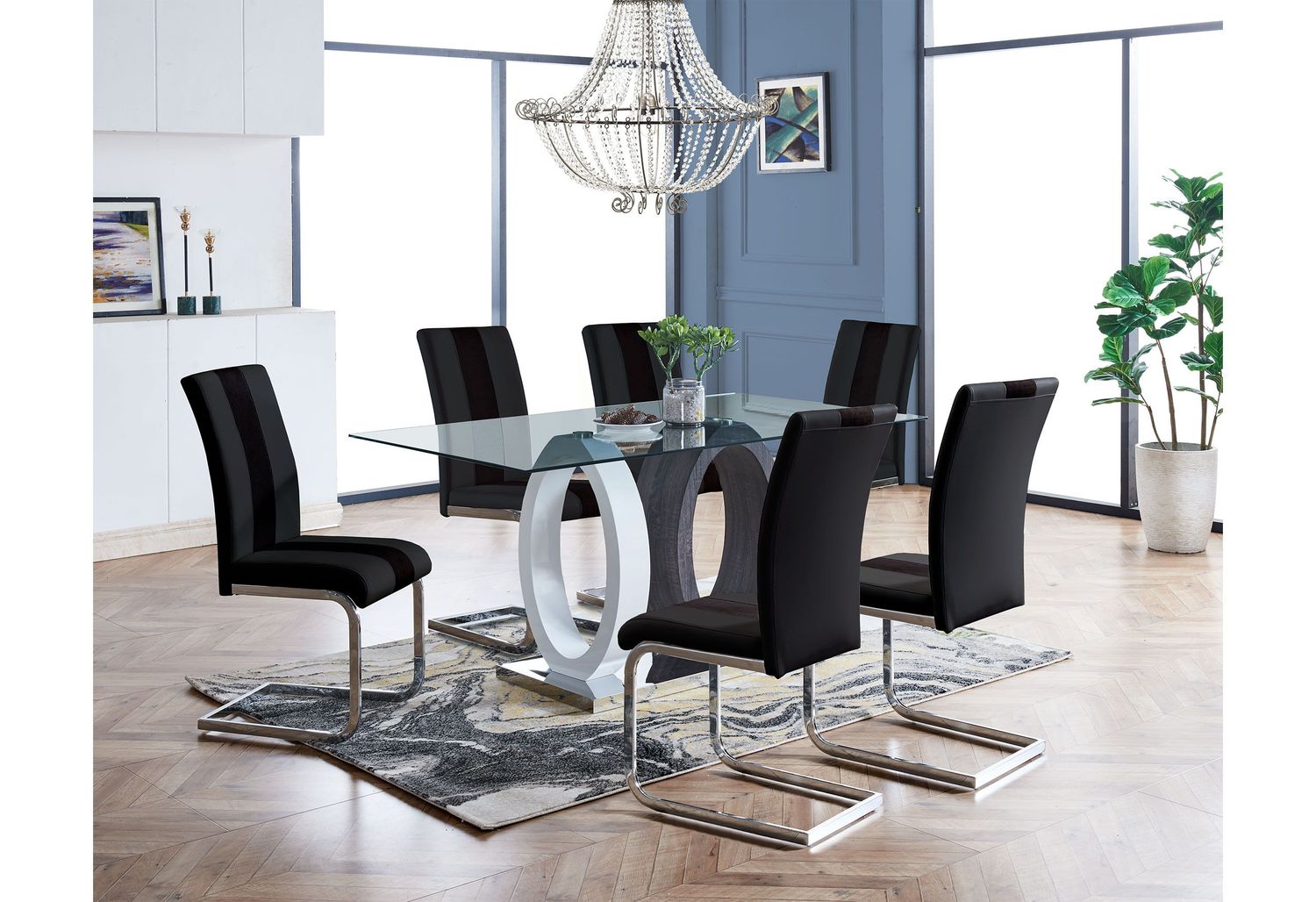 D1628 - 9 Piece Dining Room Set (Dining Table And 8 Dinning Chairs), Color: Black