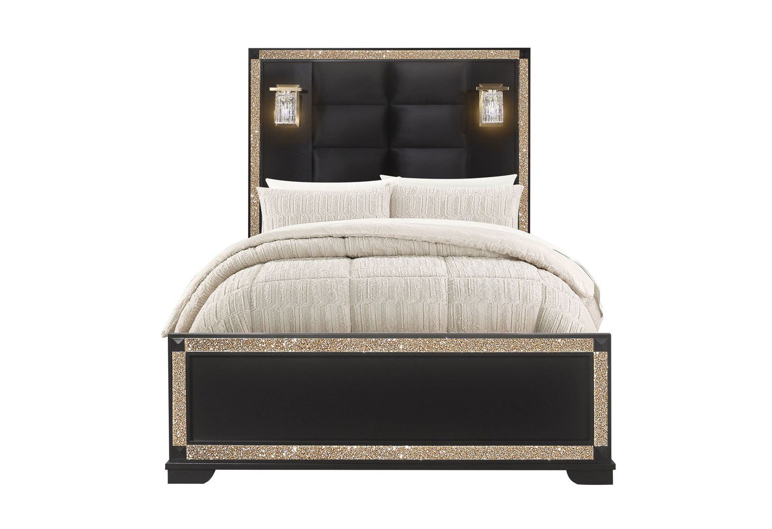 Blake - Bed With Lamps, Color: Black / Gold, Size: Full