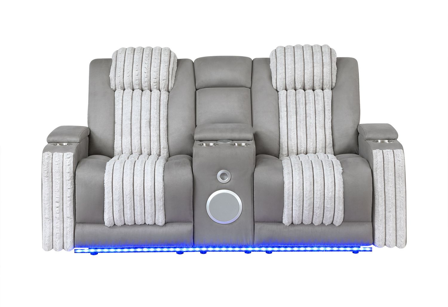 U8000 - Power Reclining Loveseat With Console, Power Headrest, LED Light, Bluetooth Speaker, Color: Gray
