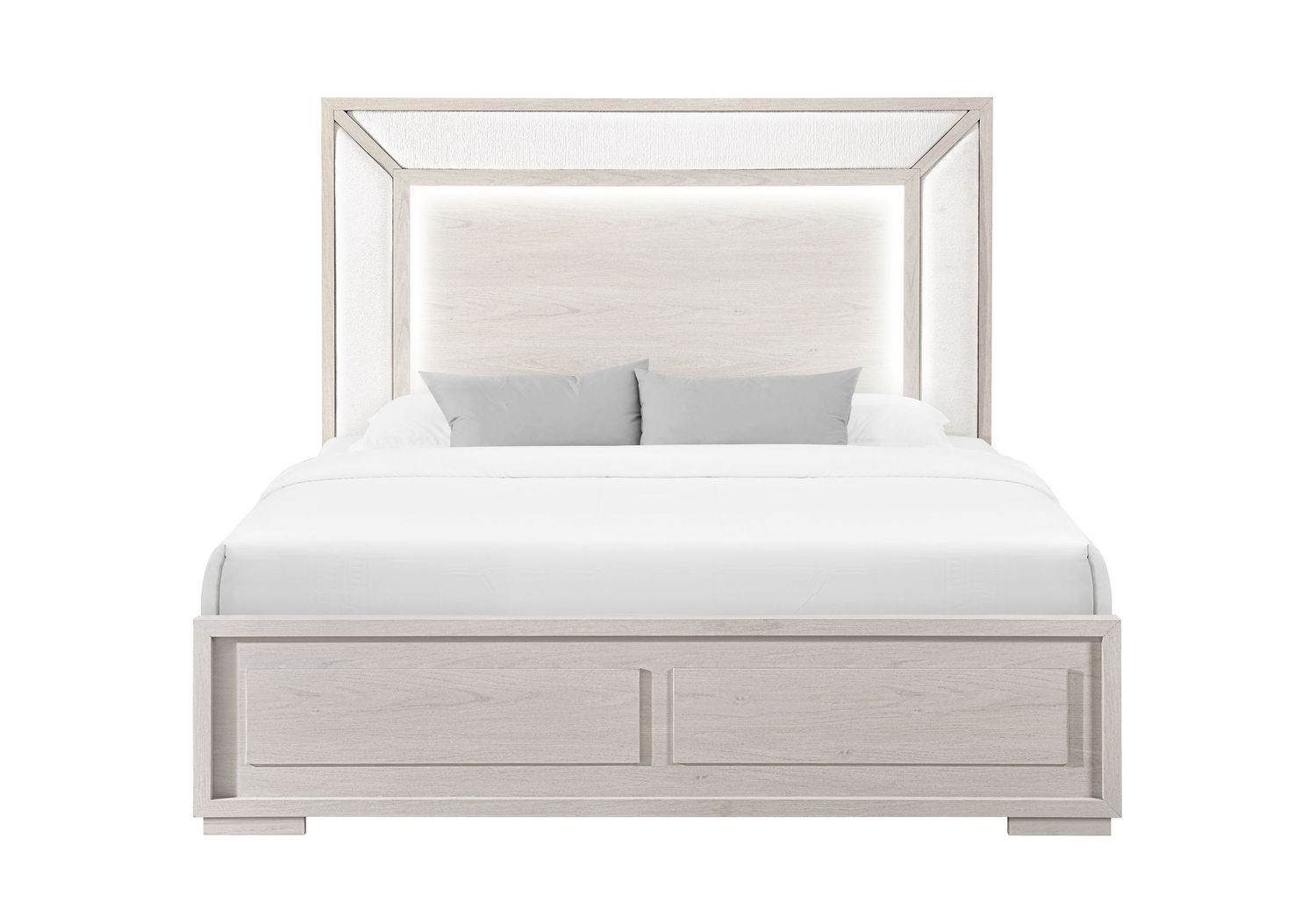 Clara - Bed With LED - Beige, Size: Queen