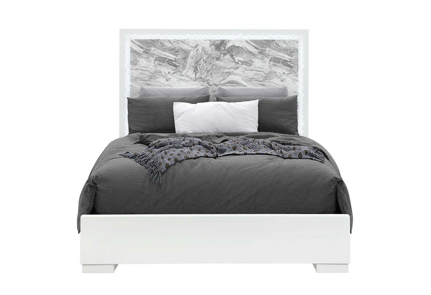 Naomi - Bed With LED - Silver, Size: Queen