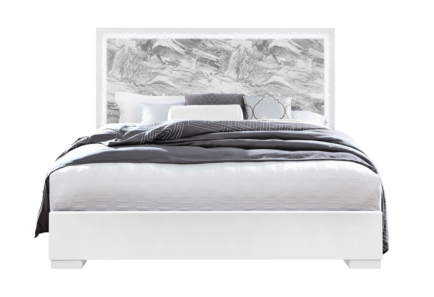 Naomi - Bed With LED - Silver, Size: King