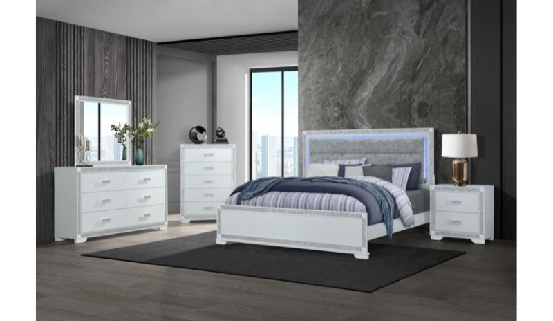 Soleil - 5 Piece Bedroom Set, Color: White, Size: King