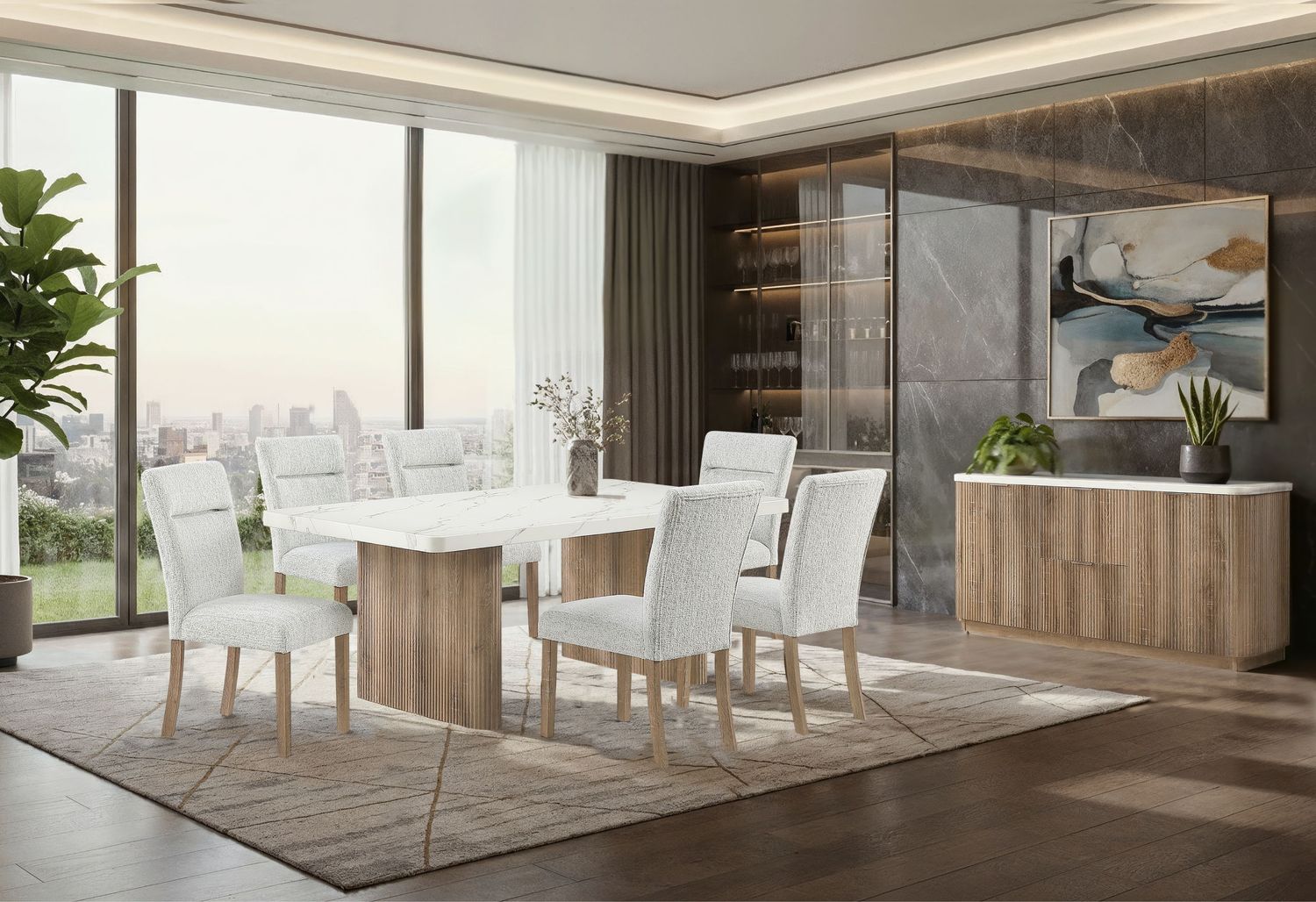 D2504 - 5 Piece Dining Room Set (Dining Table And 4 Dining Chairs), Color: Light Gray / White