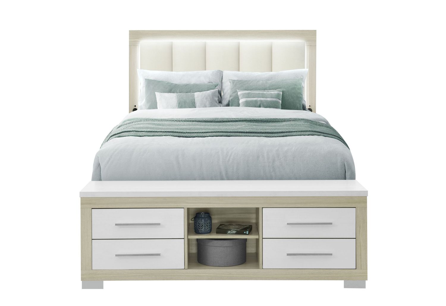 Emma - Bed With LED And USB, Color: Natural / White, Size: Queen