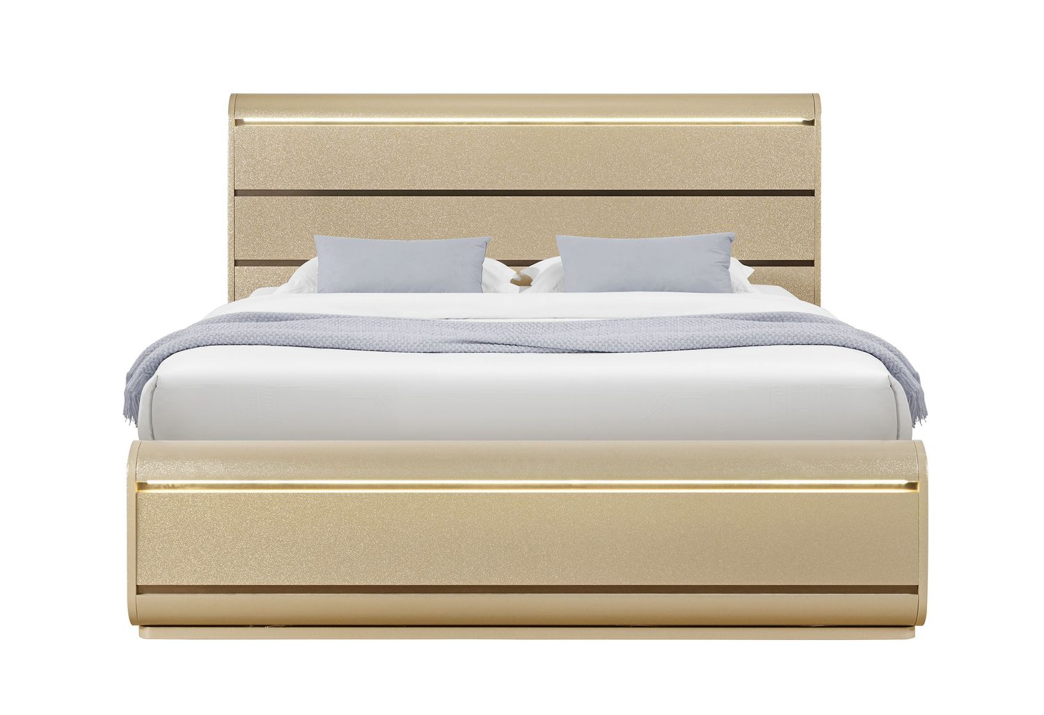 Genesis - Bed With LED - Gold, Size: Queen