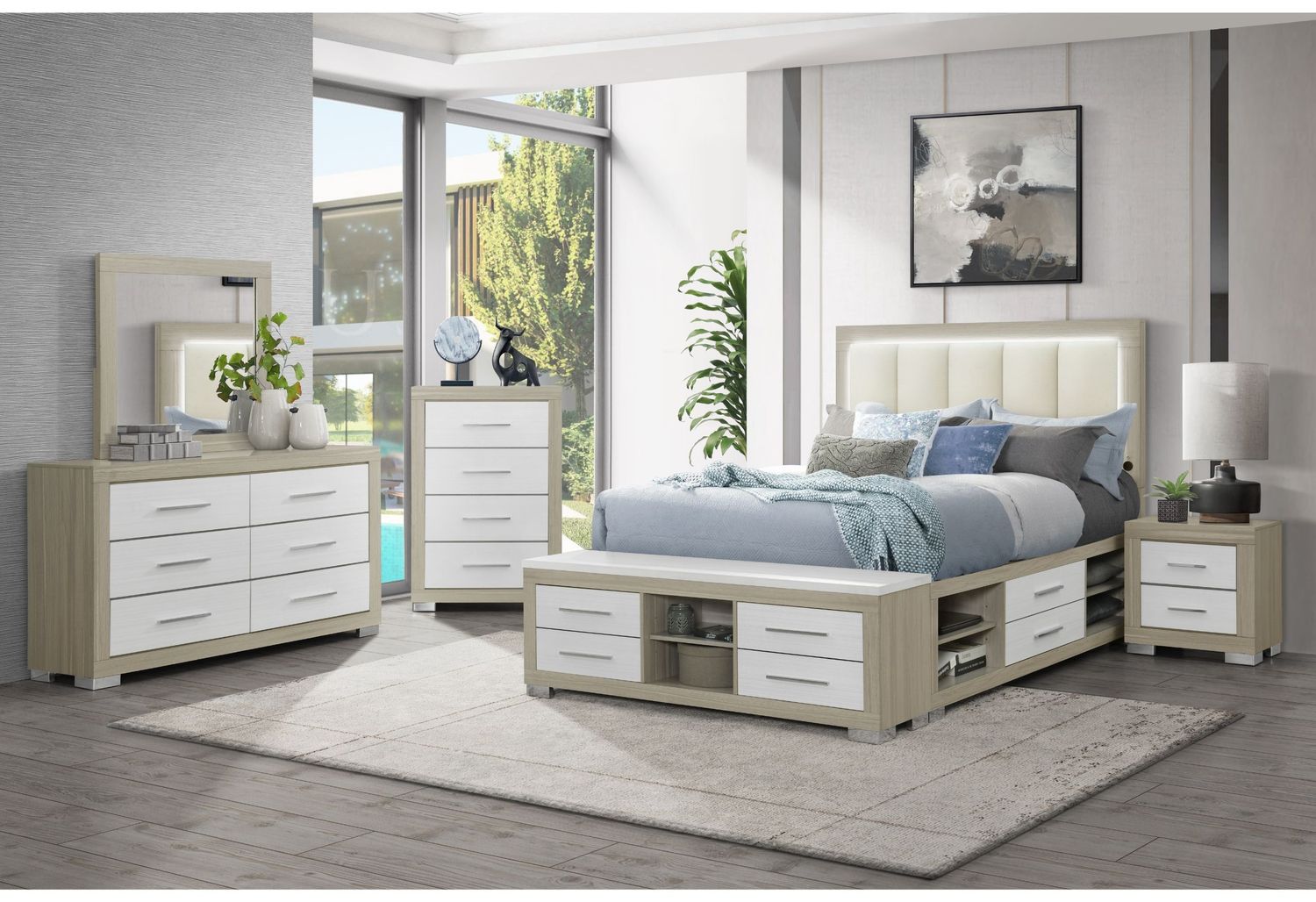 Emma - 5 Piece Bedroom Set, Color: Natural / White, Size: Queen
