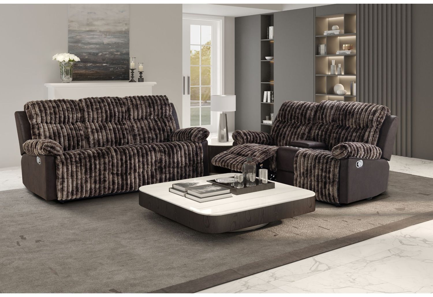 U6028 - Reclining Sofa / Console Reclining Loveseat, Color: Brown