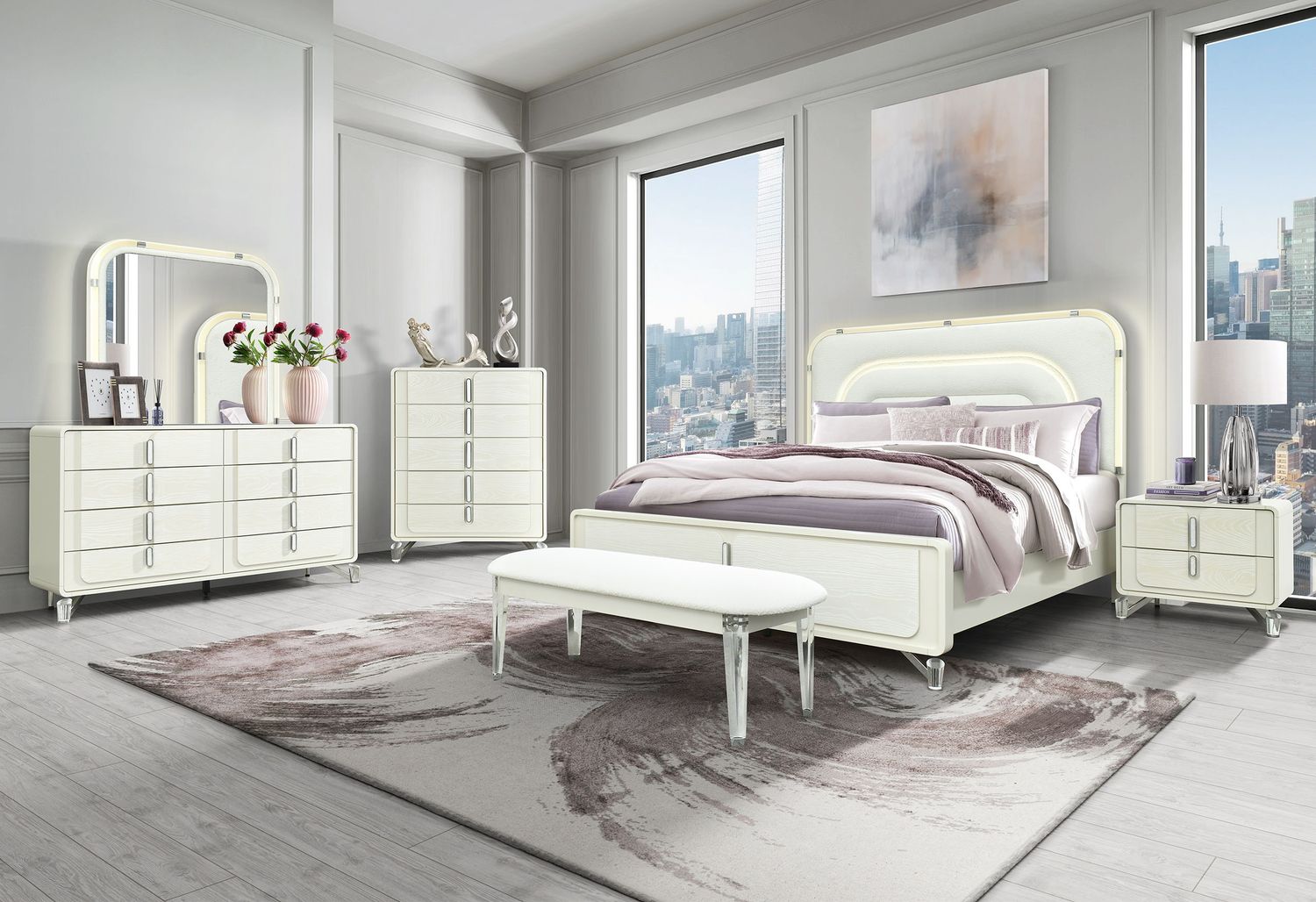 Lyra - 5 Piece Bedroom Set - Beige, Size: King