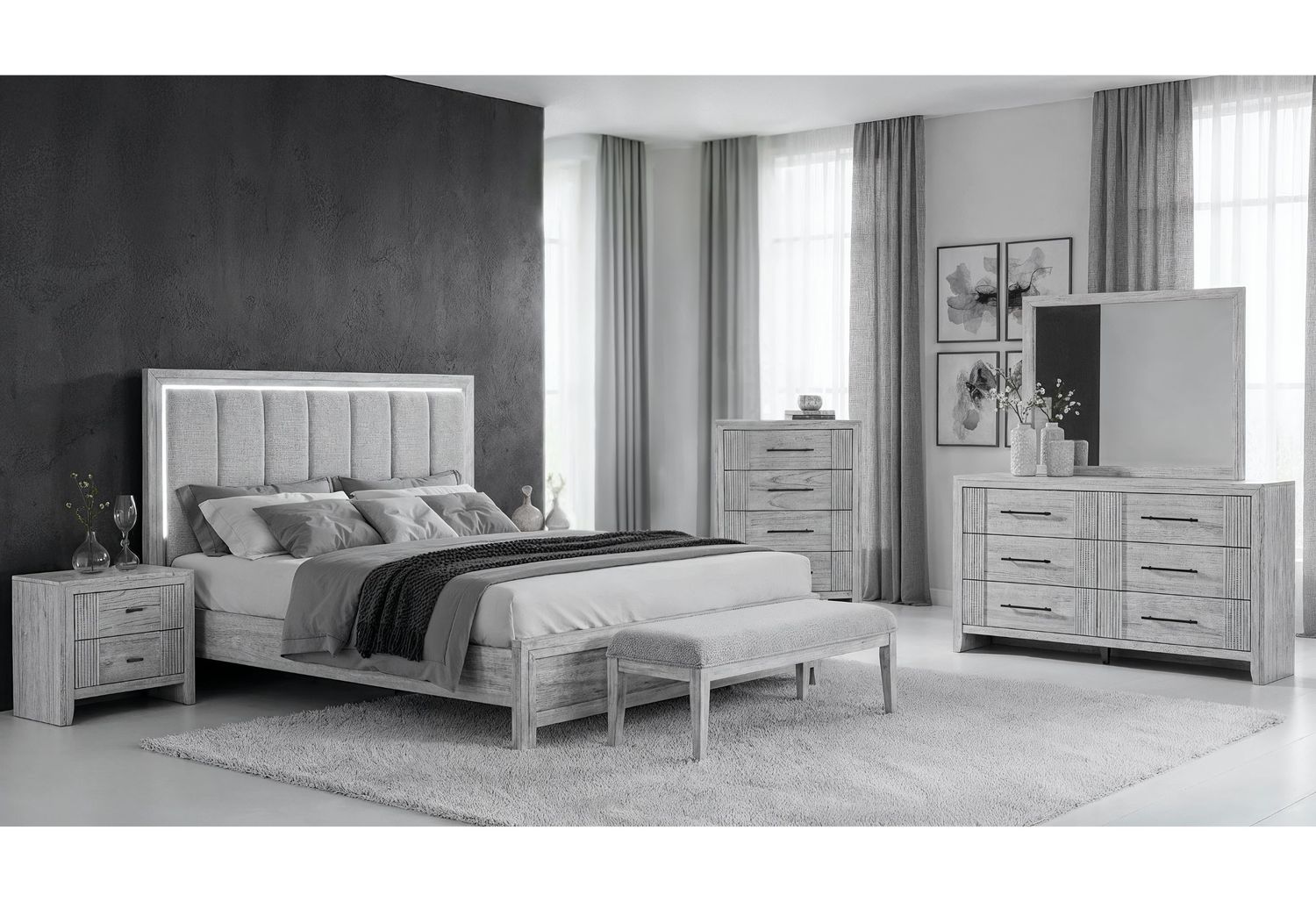 Elsie - 5 Piece Bedroom Set - Light Gray, Size: Queen