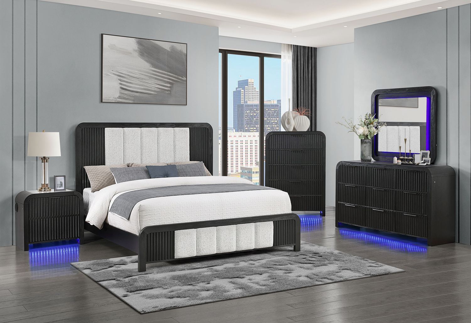 Beckett - 5 Piece Bedroom Set With Cooler And Speaker - Black, Size: Queen