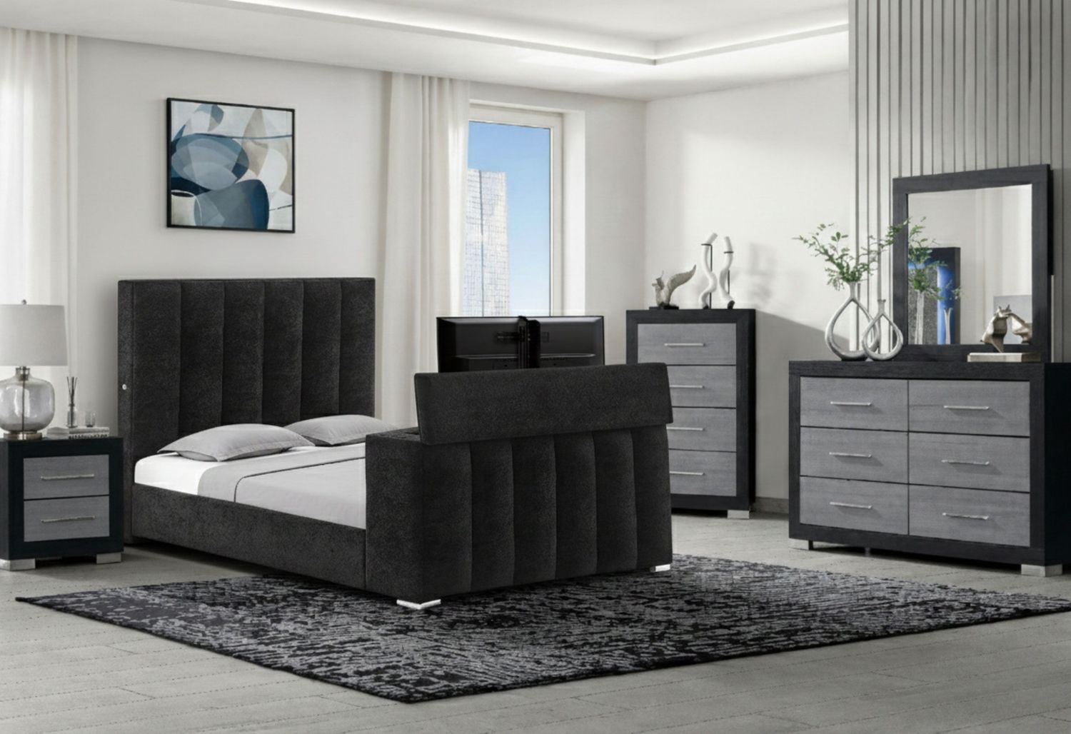 Serenity - 5 Piece Bedroom Set, Color: Black / Dark Gray, Size: Queen
