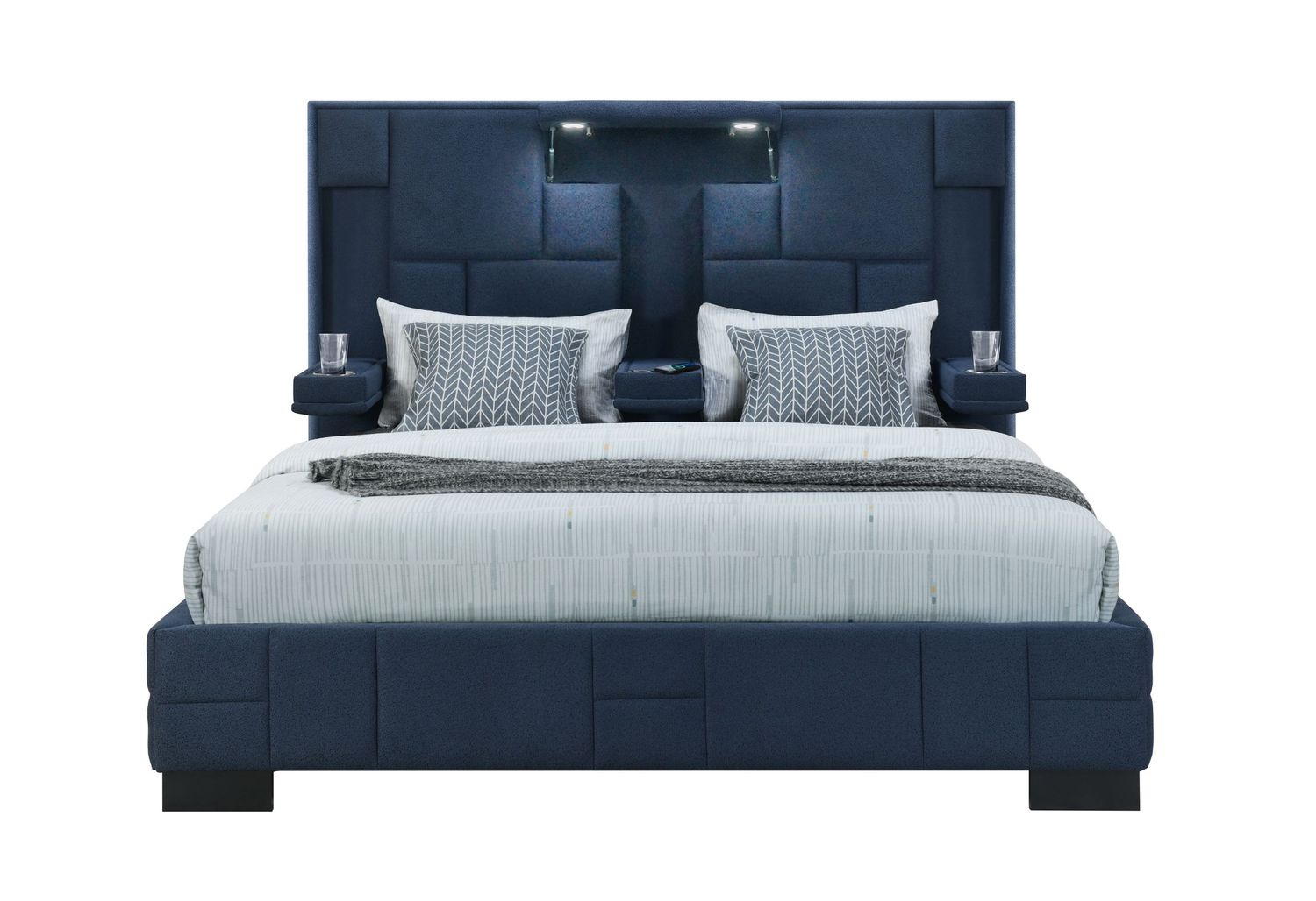 Oscar - Bed Without Wood Trim, Color: Navy Blue, Size: Queen