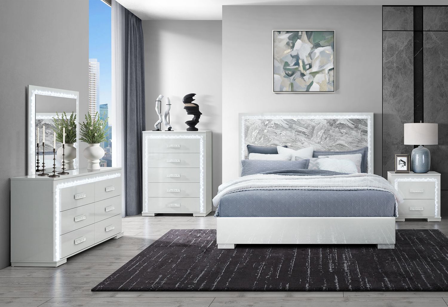 Naomi - 5 Piece Bedroom Set - Silver, Size: Queen