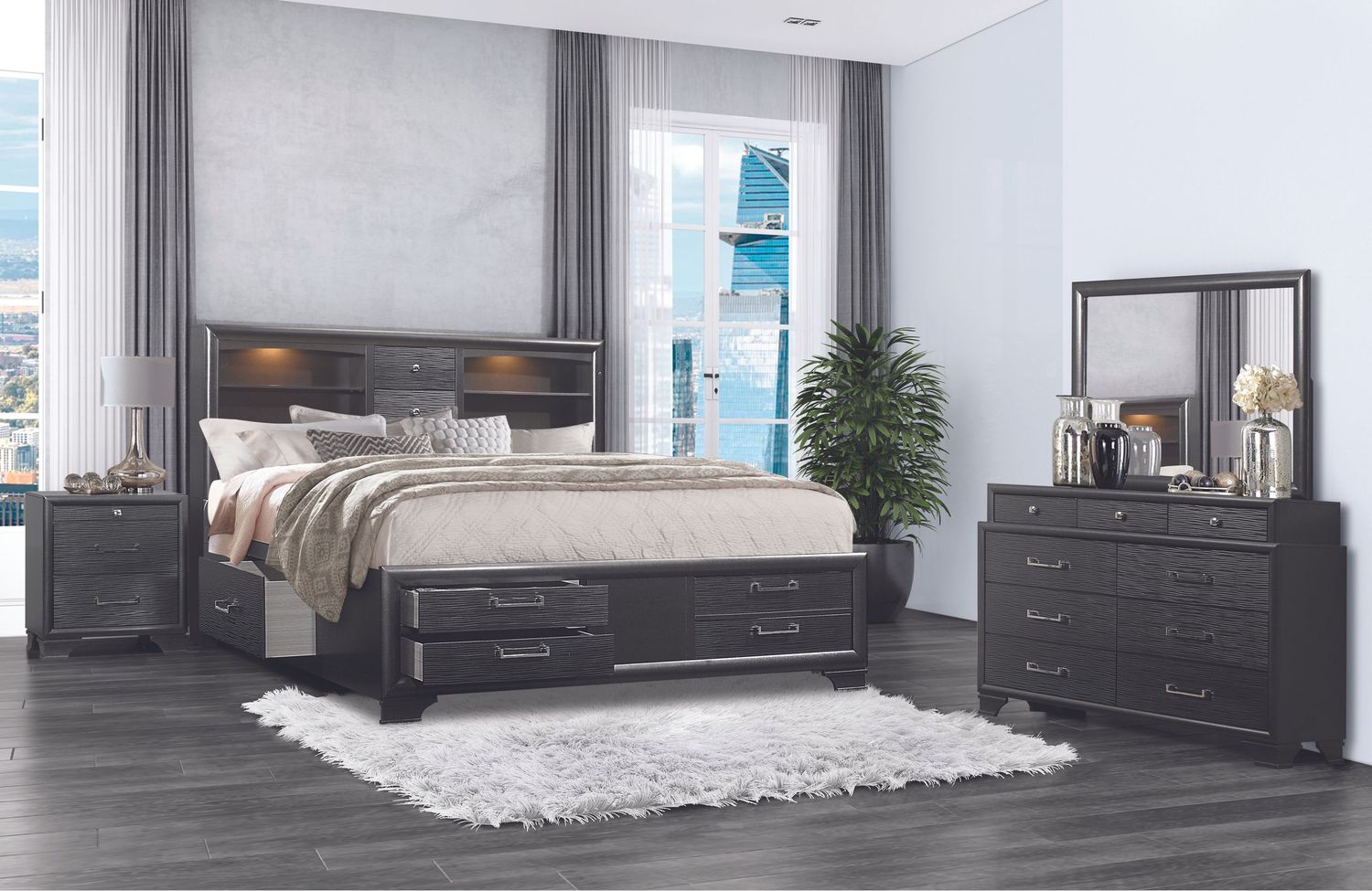 Jordyn - 5 Piece Bedroom Set, Color: Gray, Size: Queen