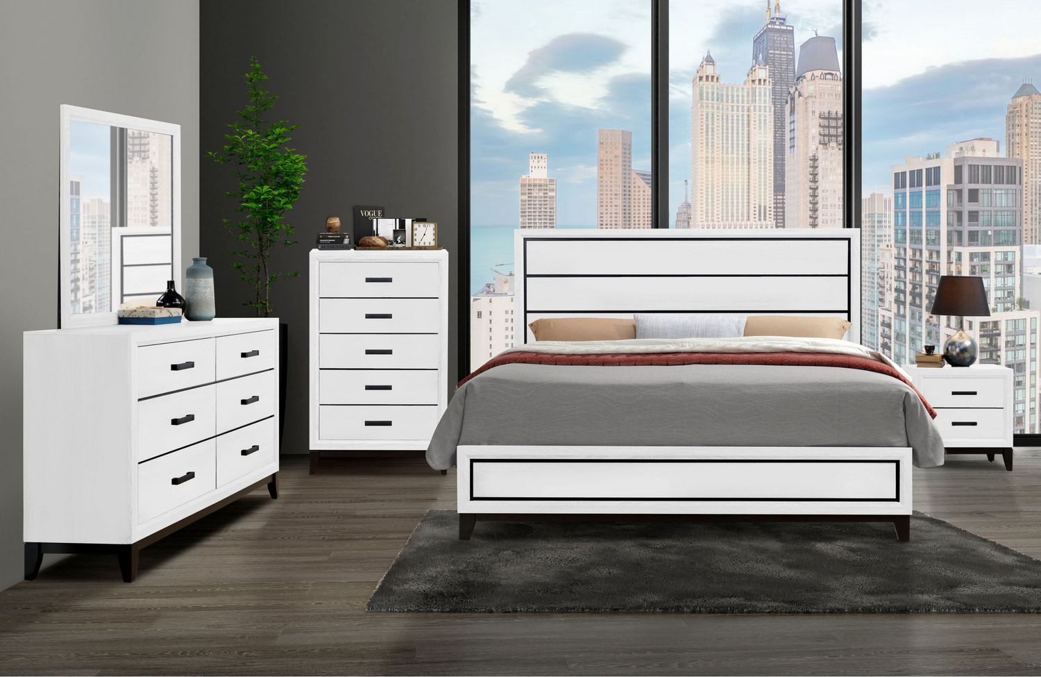 Kate - 5 Piece Bedroom Set, Color: White, Size: Full