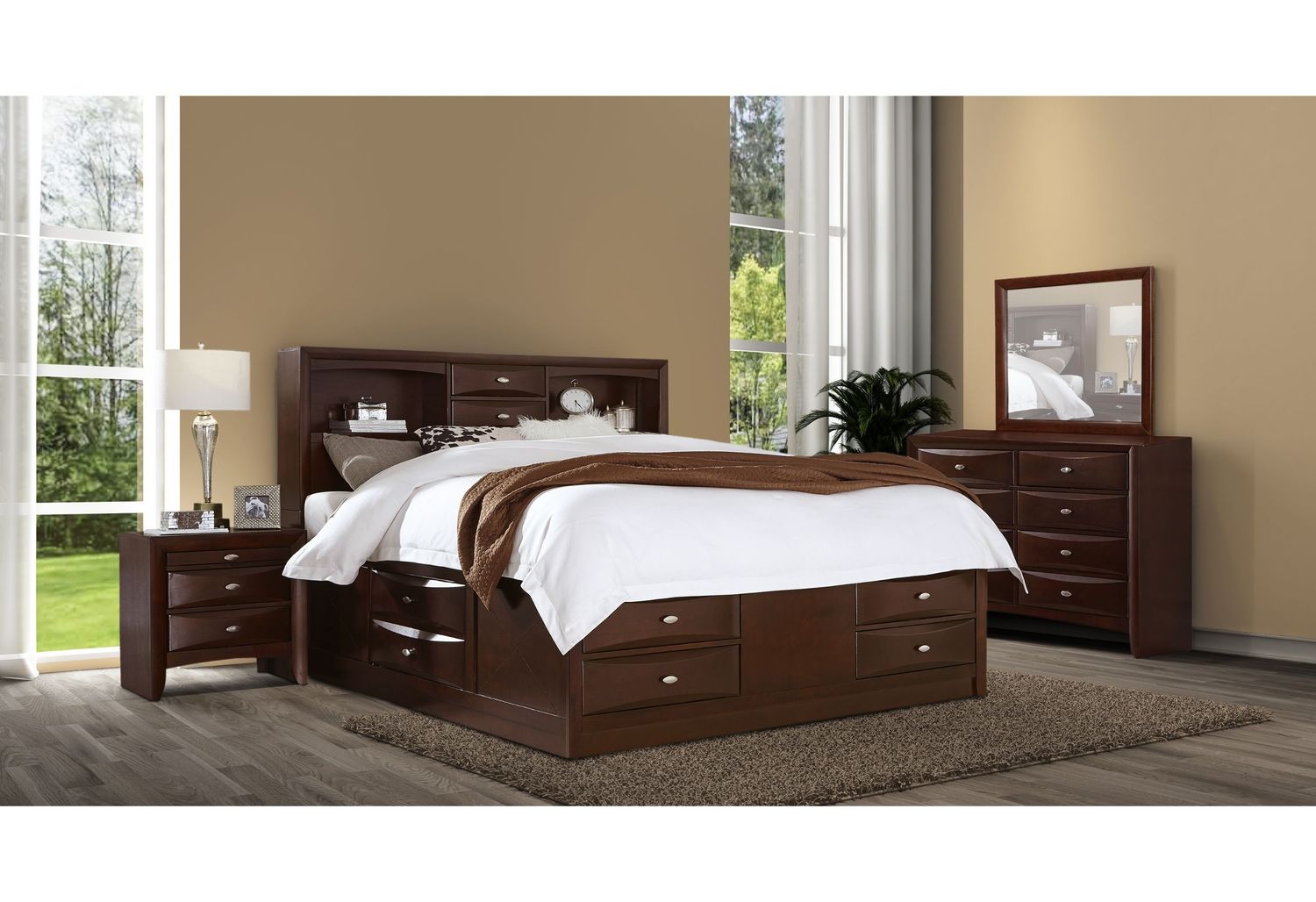 Linda - 5 Piece Bedroom Set, Color: Merlot, Size: Queen
