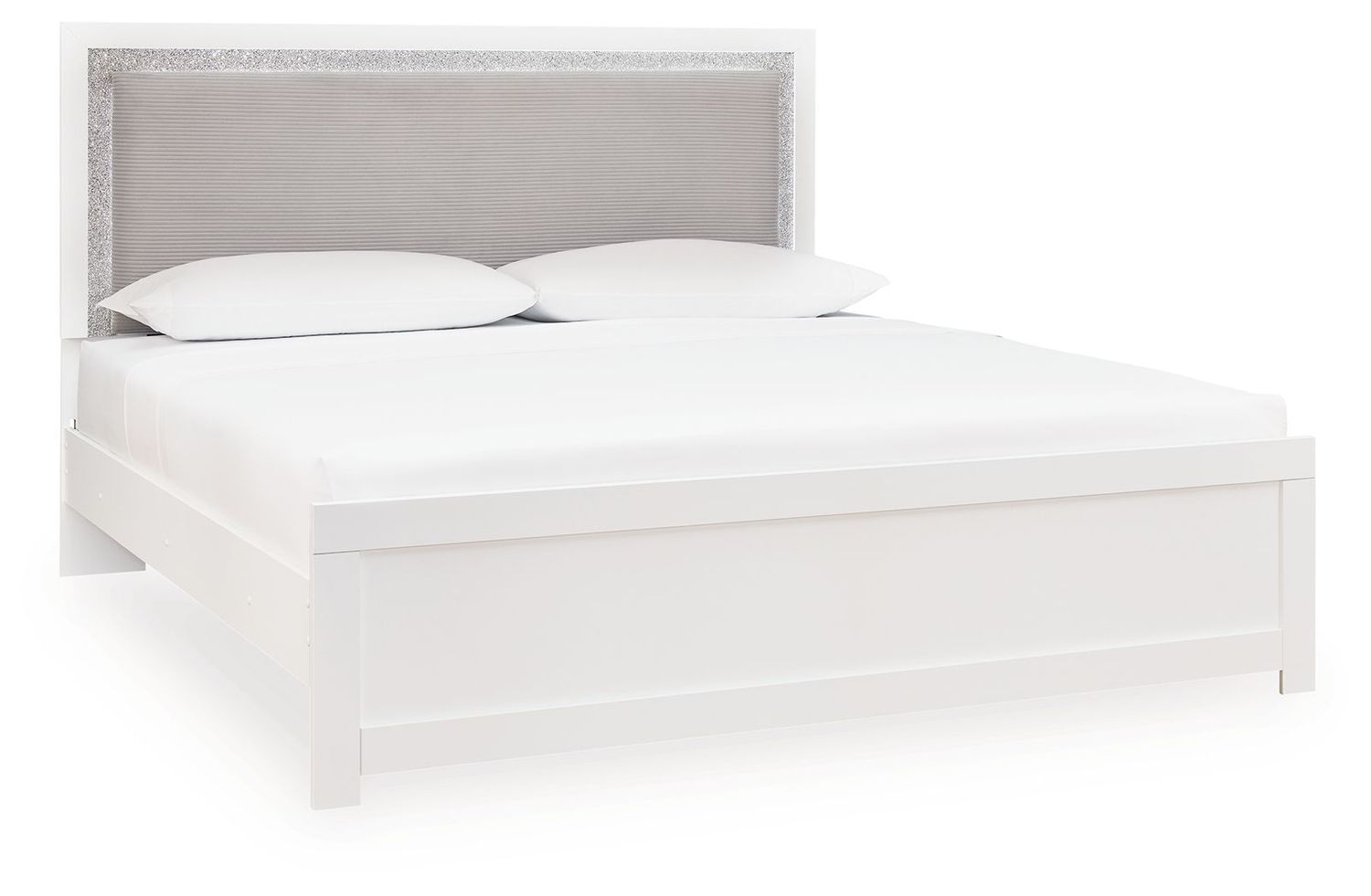 Maeling - Upholstered Panel Bed, Color: White, Size: King