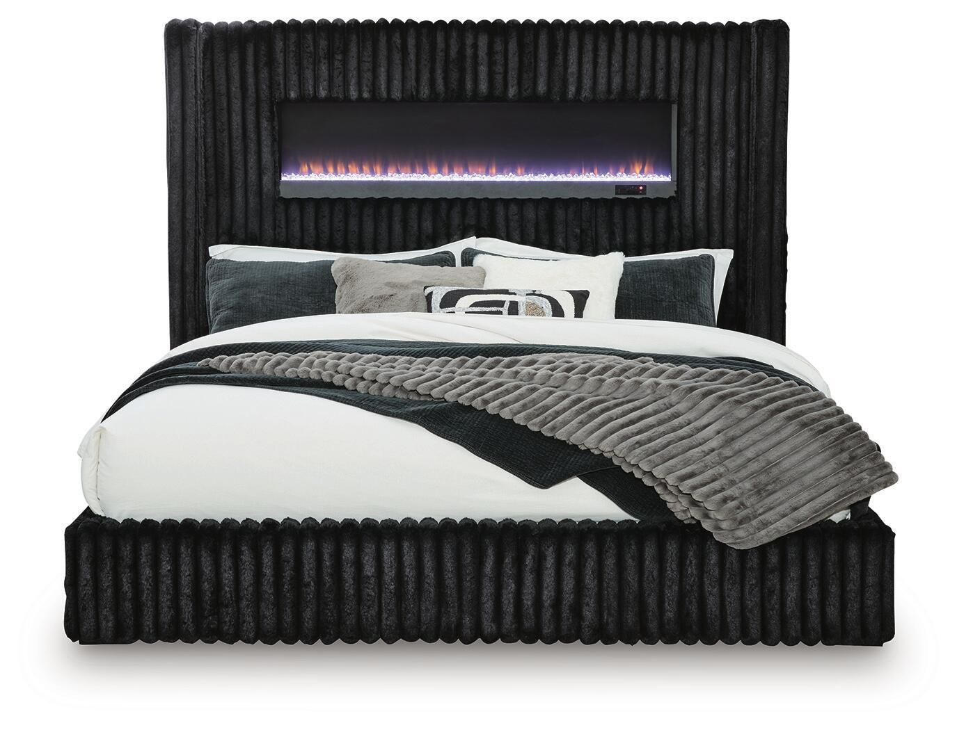 Tayleena - Upholstered Bed With Fireplace And Wireless Audio, Size: King