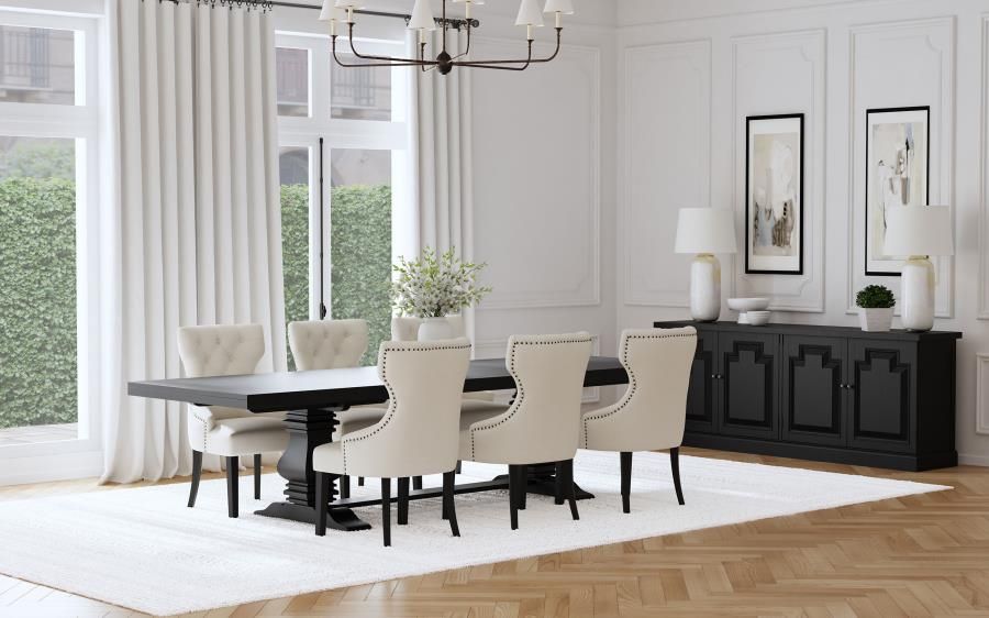 Florence 126-inch Extension Dining Table Set Distressed Black, Sets: 7-Piece