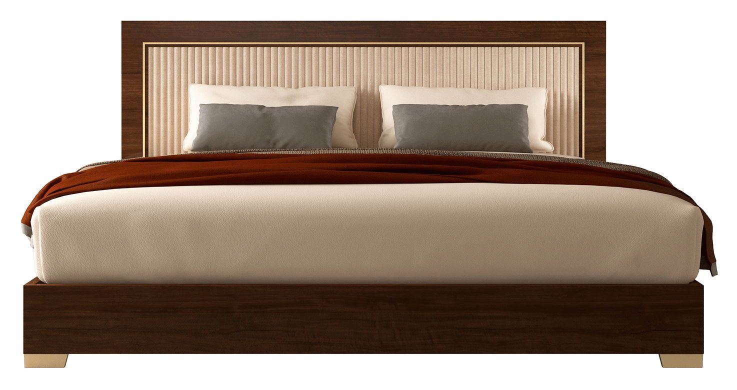 Eva - Upholstered King Size Bed - Dark Brown / Beige - Dark Brown / King