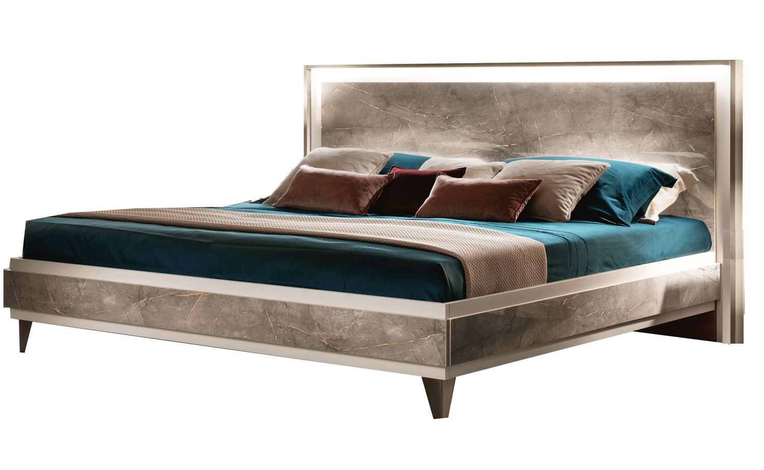 ArredoAmbra - King Size Bed With Wooden Headboard - Light Brown - Light Brown / King