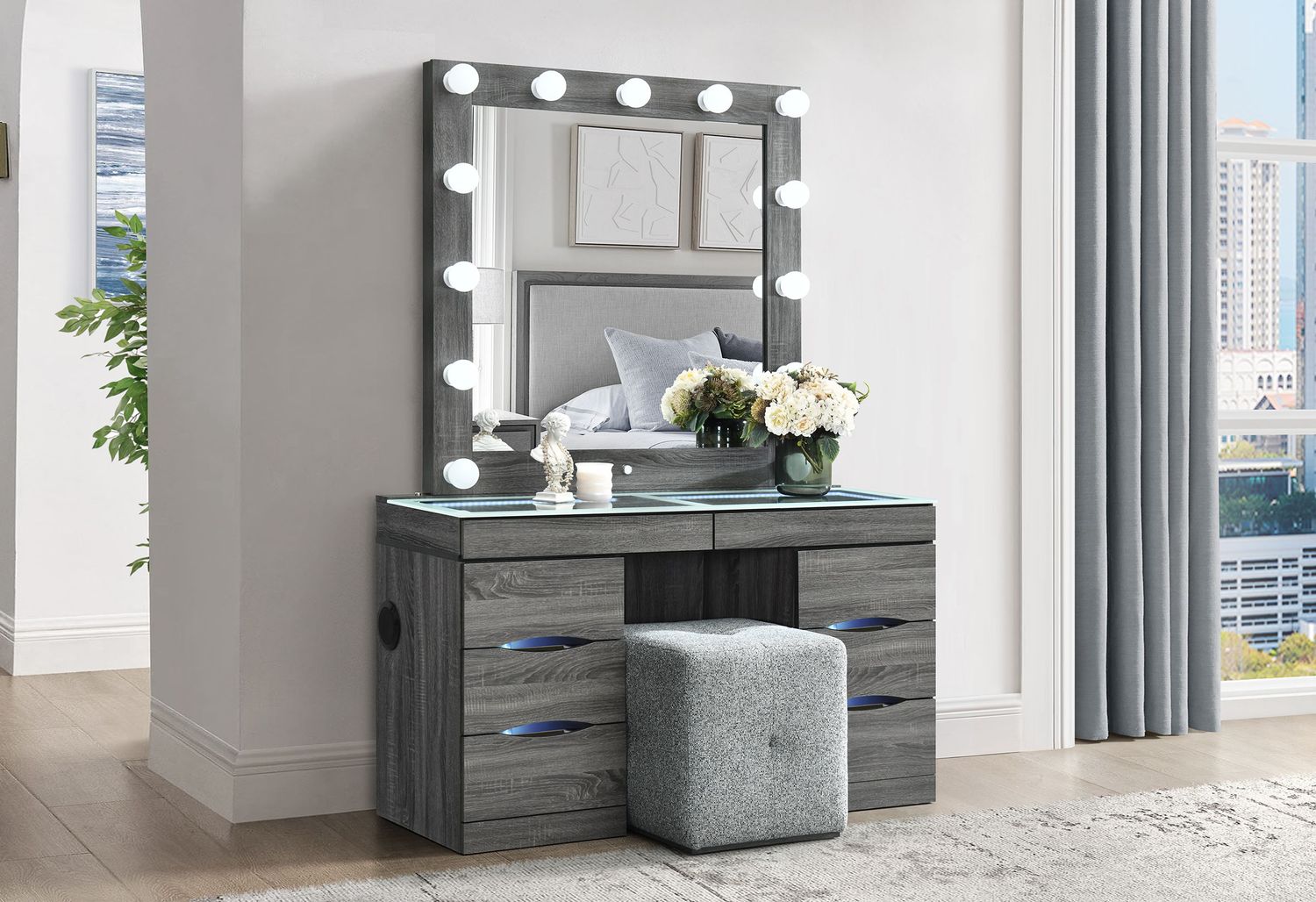 Lexi - Vanity Set With Stool - Gray