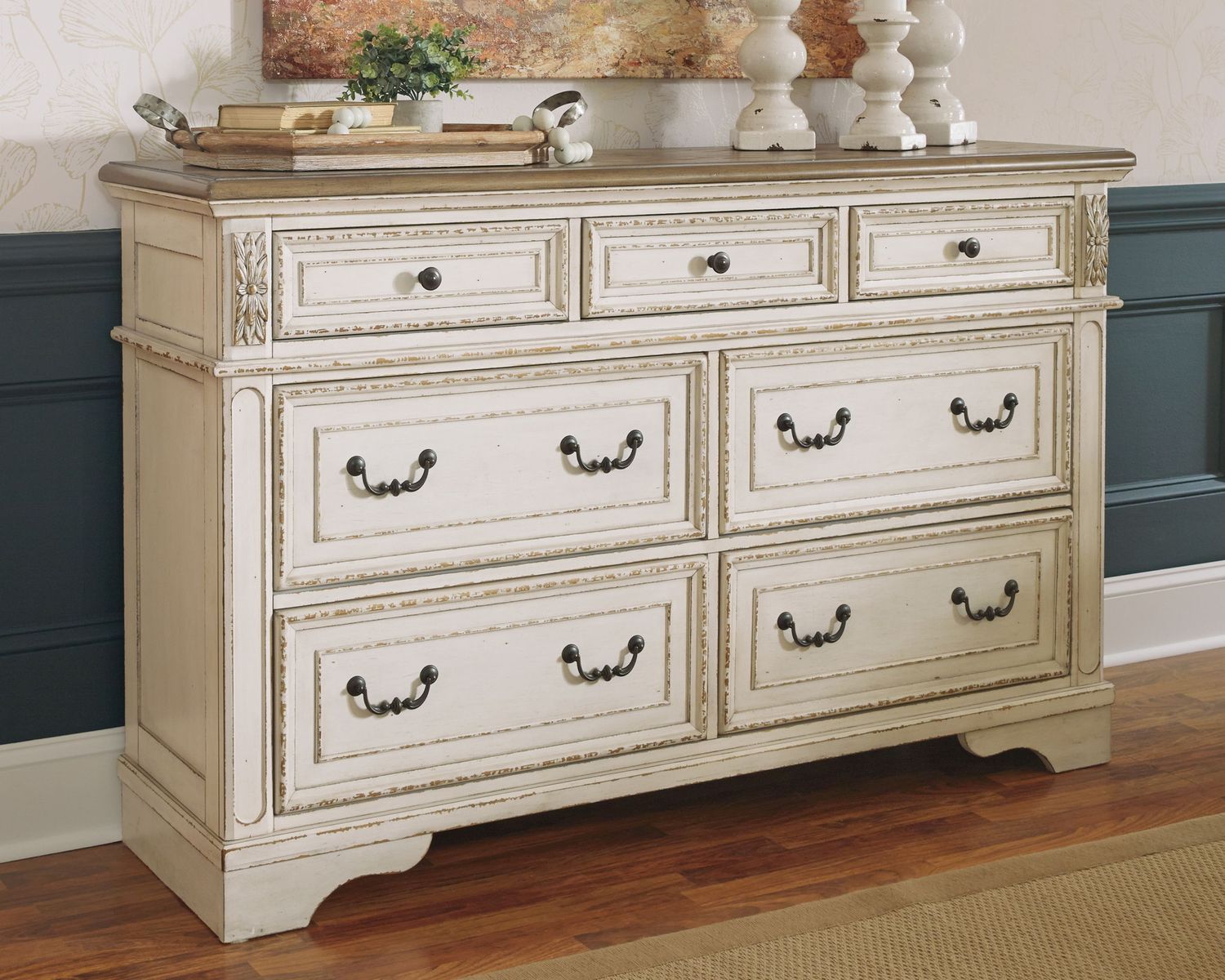 Realyn - Dresser - 7-drawer - White / Brown / Beige - White / Dressers / 7 Drawers