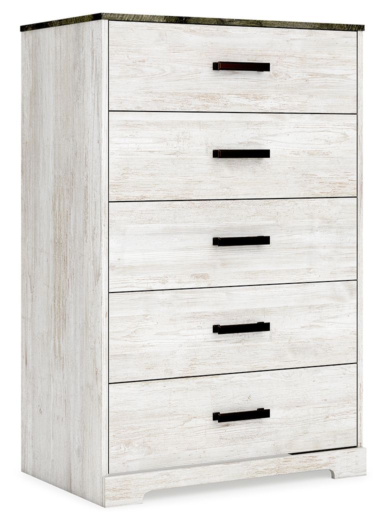 Shawburn - Five Drawer Chest - Vinyl-Wrapped - White / Black / Gray - Light Brown / 5 Drawers