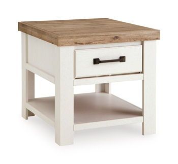 Savonport - Rectangular End Table - White / Brown - White / End Tables