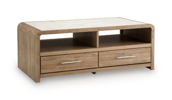 Dovander - Rectangular Cocktail Table - White / Natural - Light Brown / Cocktail Tables