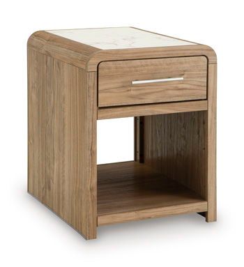 Dovander - Rectangular End Table - White / Natural - Light Brown / End Tables